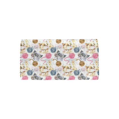 Cat Playing Yarn Pattern Print Design 07 Women's Trifold Wallet