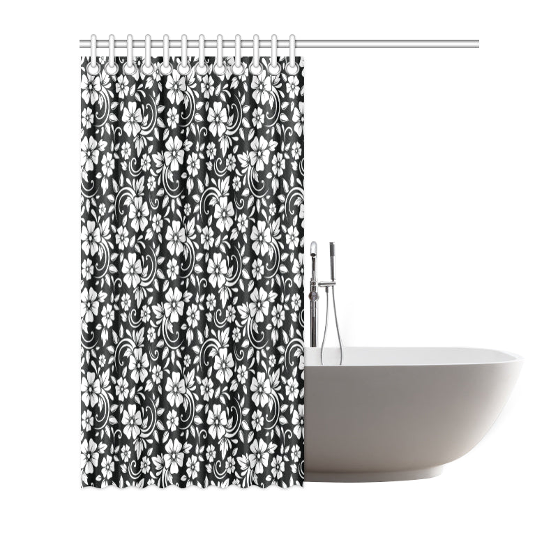 Floral Black White Themed Print Shower Curtain
