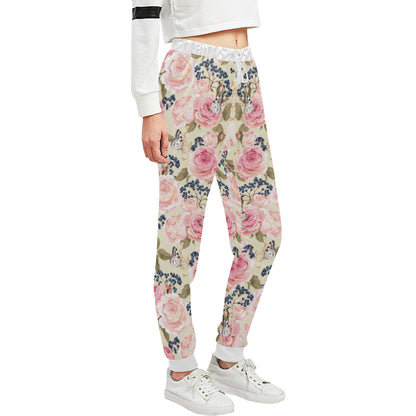 Floral Pink Butterfly Print Unisex Sweatpants