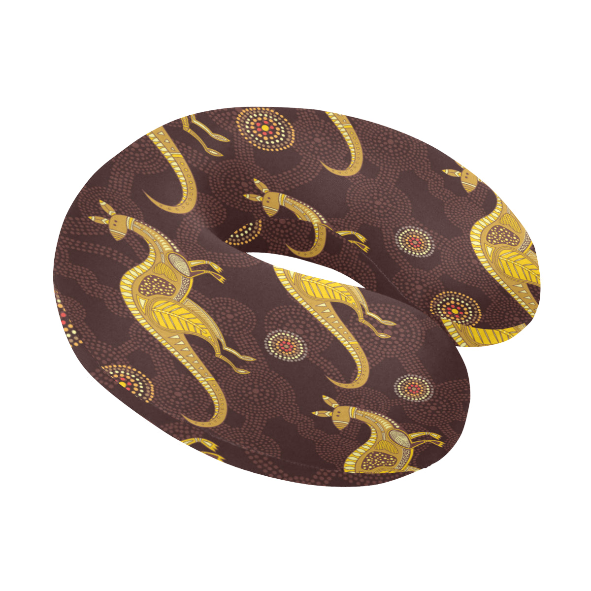 Kangaroos Aboriginal Pattern Print Design 08 U-Shaped Travel Neck Pillow