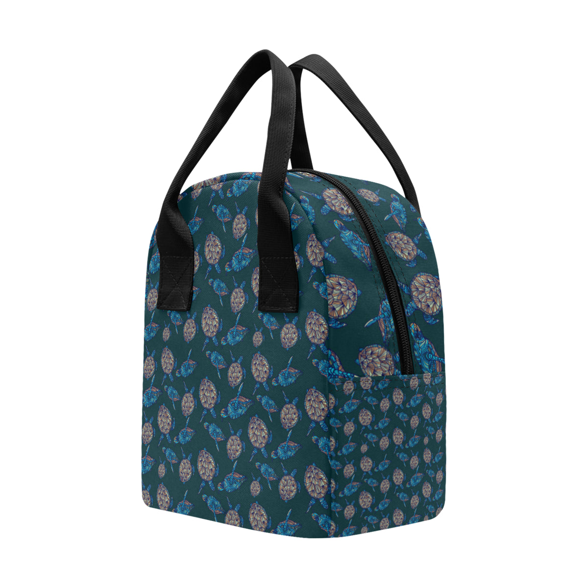 Sea Turtle Hand Drawn Blue Print Insulated Lunch Bag
