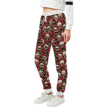 Skull Roses Design Themed Print Unisex Sweatpants