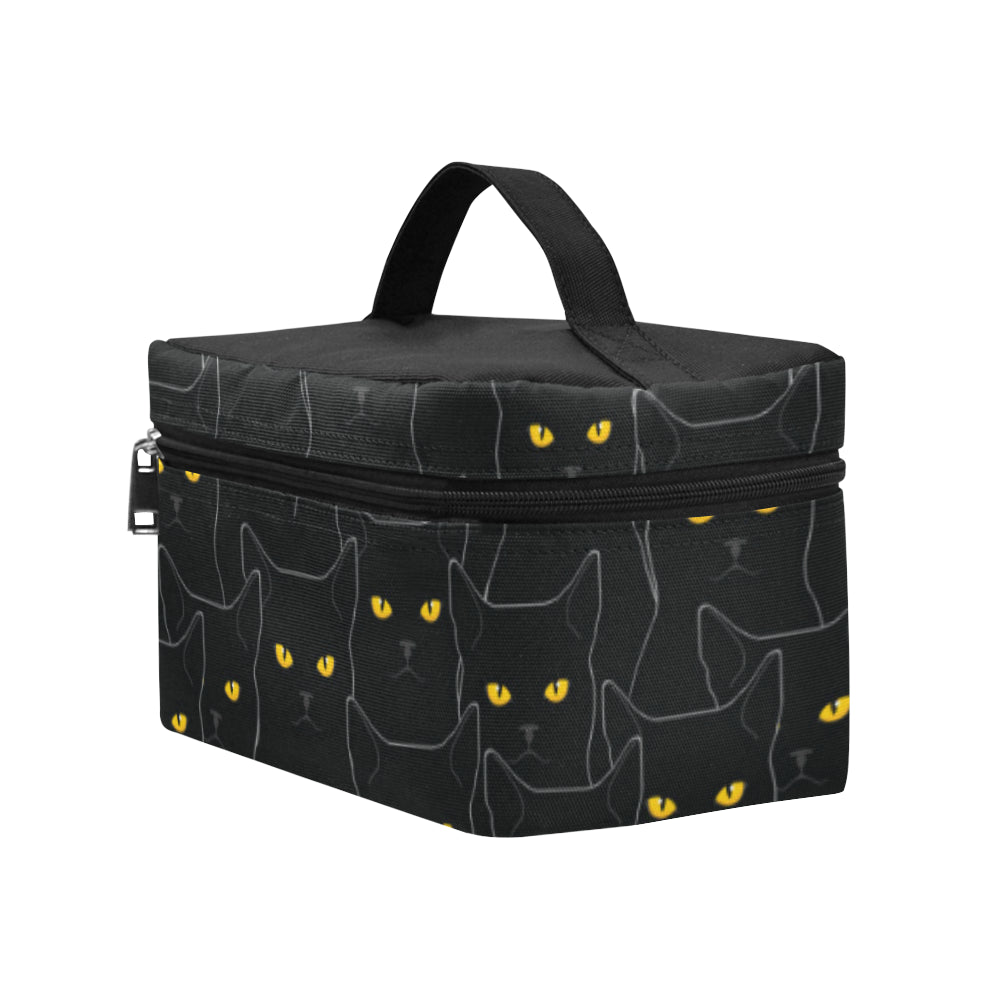 Black Cat Yellow Eyes Print Pattern Makeup Bag