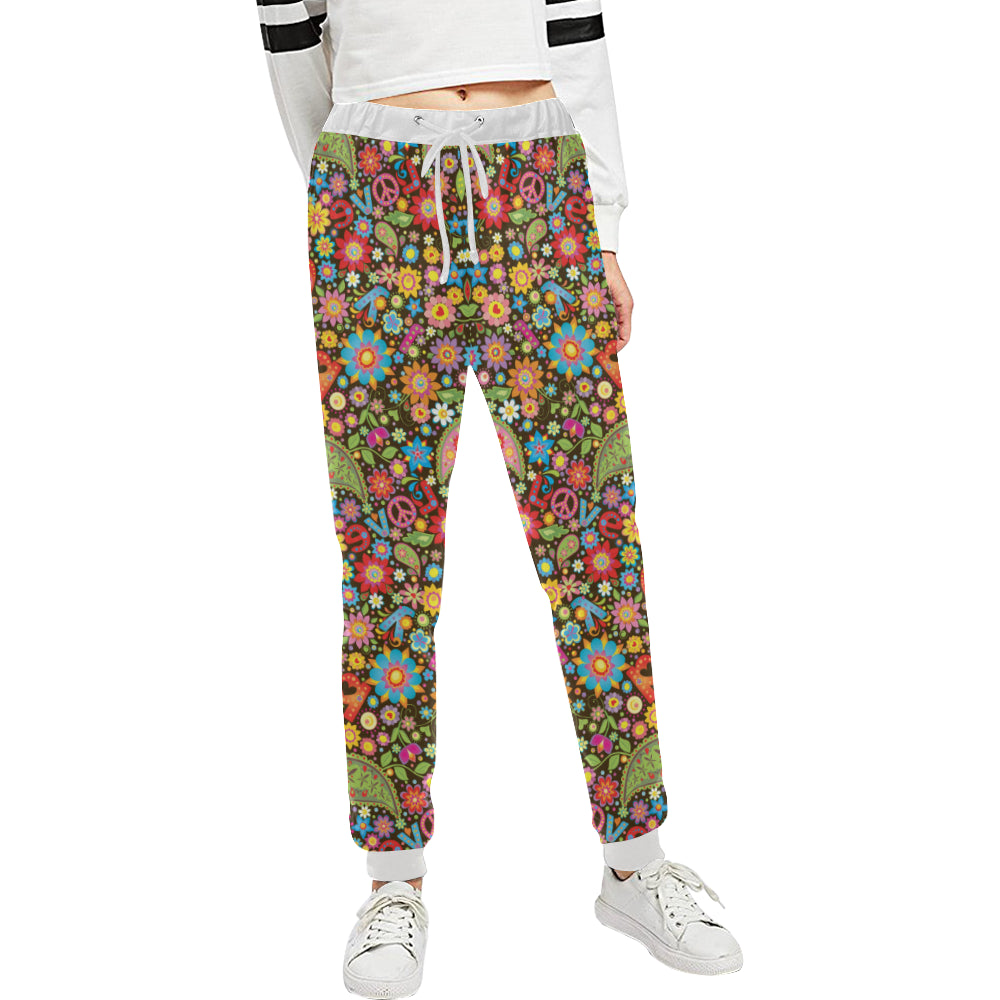 Flower Power Peace Paisley Themed Print Unisex Sweatpants