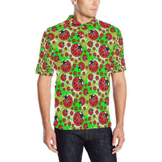 Ladybug with Leaf Print Pattern Men Polo Shirt