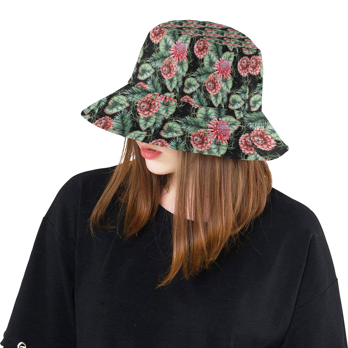 Dahlia Pattern Print Design DH06 Unisex Bucket Hat