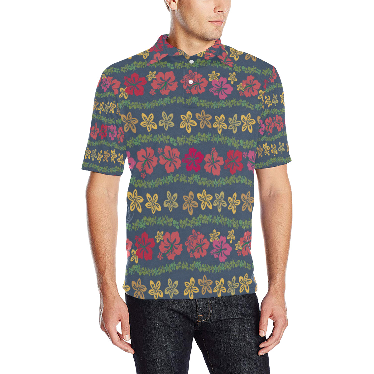 Hawaiian Themed Pattern Print Design H018 Men Polo Shirt