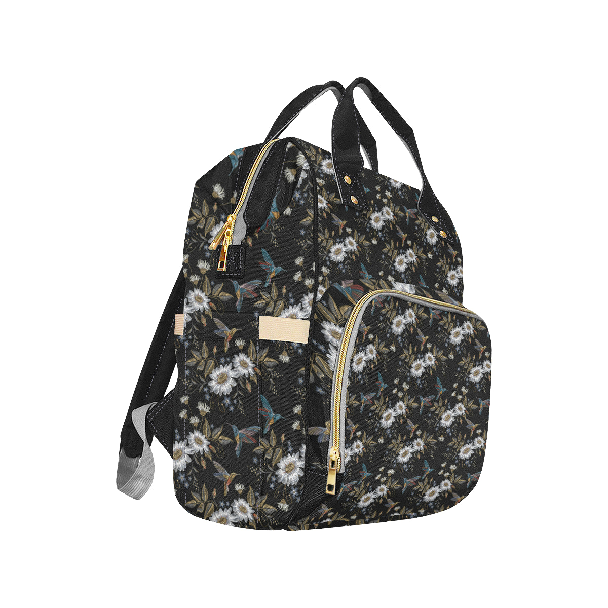 Hummingbird with Embroidery Themed Print Diaper Bag Backpack
