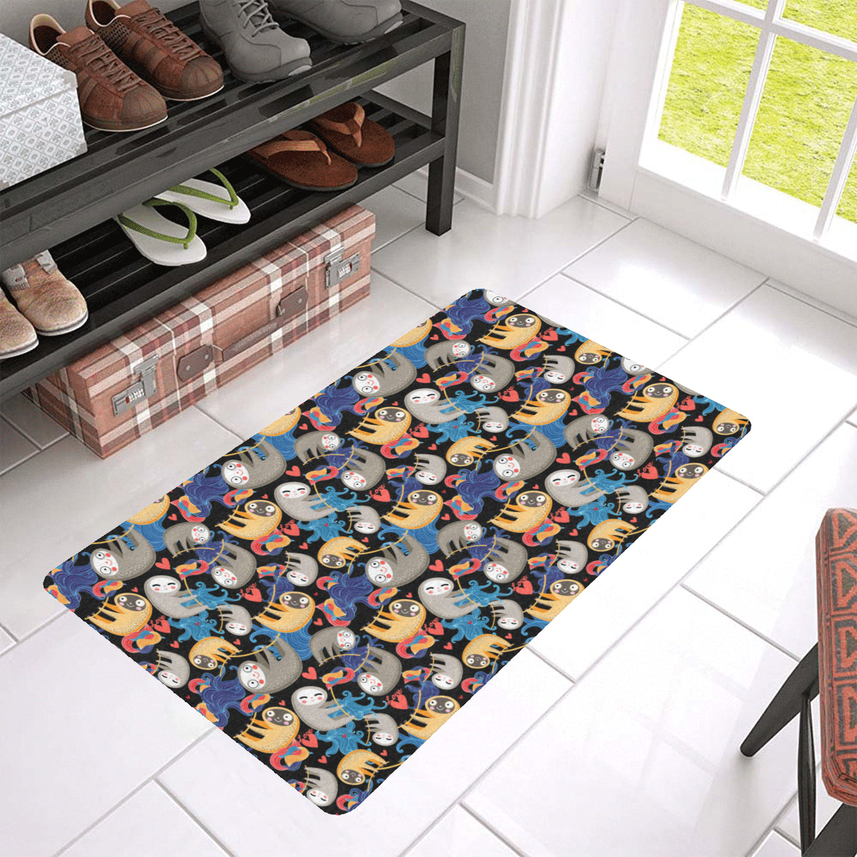 Sloth Cartoon Design Themed Print Rubber Doormat