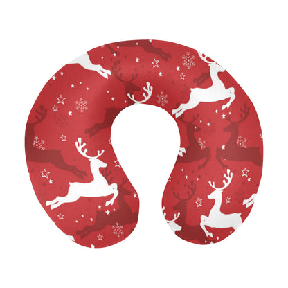 Reindeer Red Pattern Print Design 01 U-Shaped Travel Neck Pillow