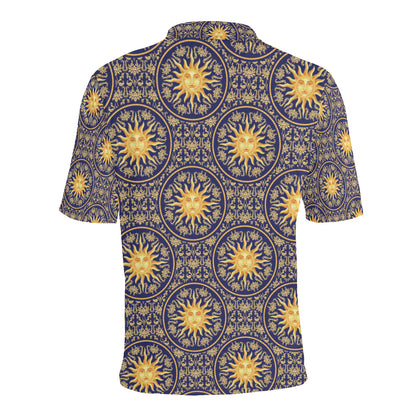 Celestial Gold Sun Face Men Polo Shirt