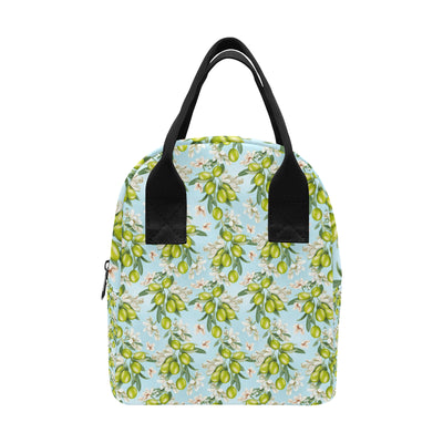 Elegant Olive Floral Print Insulated Lunch Bag