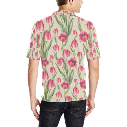 Tulip Pink Pattern Print Design TP06 Men Polo Shirt