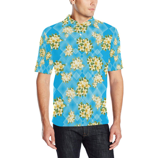 Yellow Plumeria Design Print Pattern Men Polo Shirt