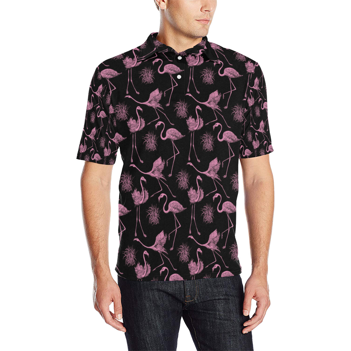 Flamingo Pink Print Pattern Men Polo Shirt