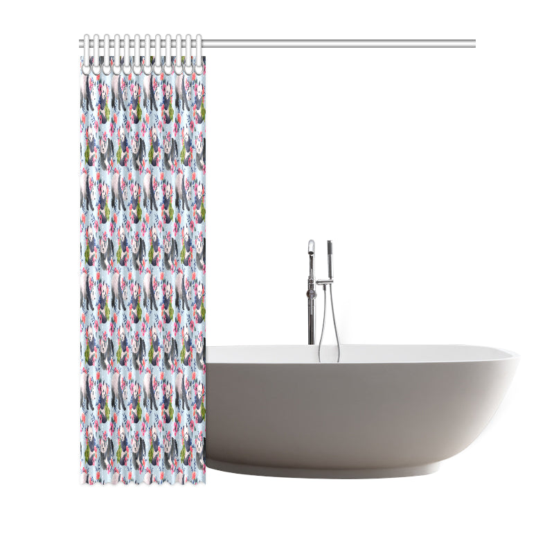 Panda Bear Flower Design Themed Print Shower Curtain