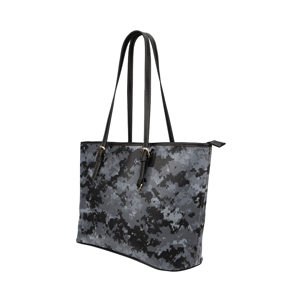 ACU Digital Black Camouflage Leather Tote Bag