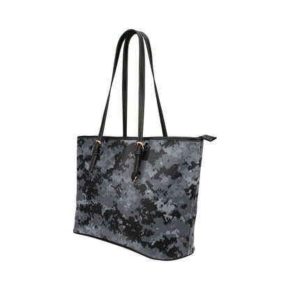 ACU Digital Black Camouflage Leather Tote Bag