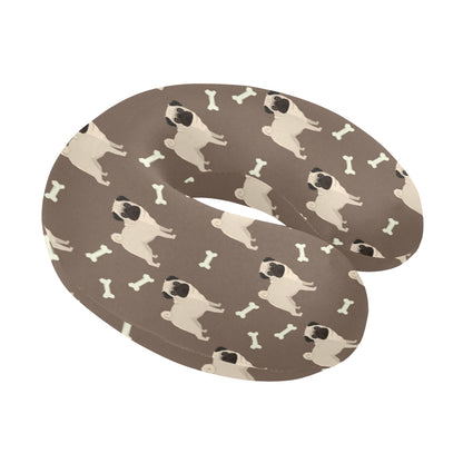 Pug Pattern Print Design A02 U-Shaped Travel Neck Pillow
