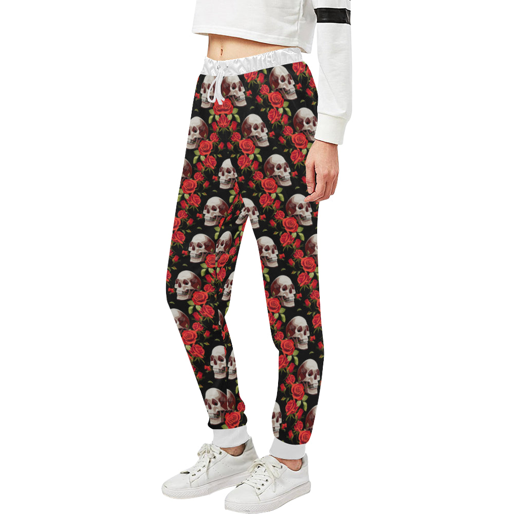 Red Rose Skull Design Print Unisex Sweatpants