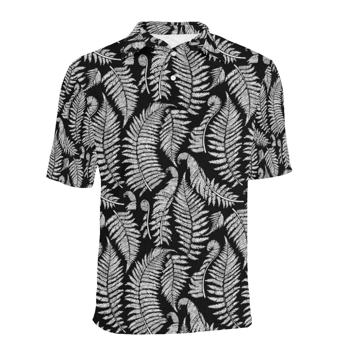 Fern Leave Black White Print Pattern Men Polo Shirt