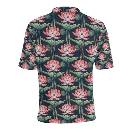Water Lily Pattern Print Design WL03 Men Polo Shirt