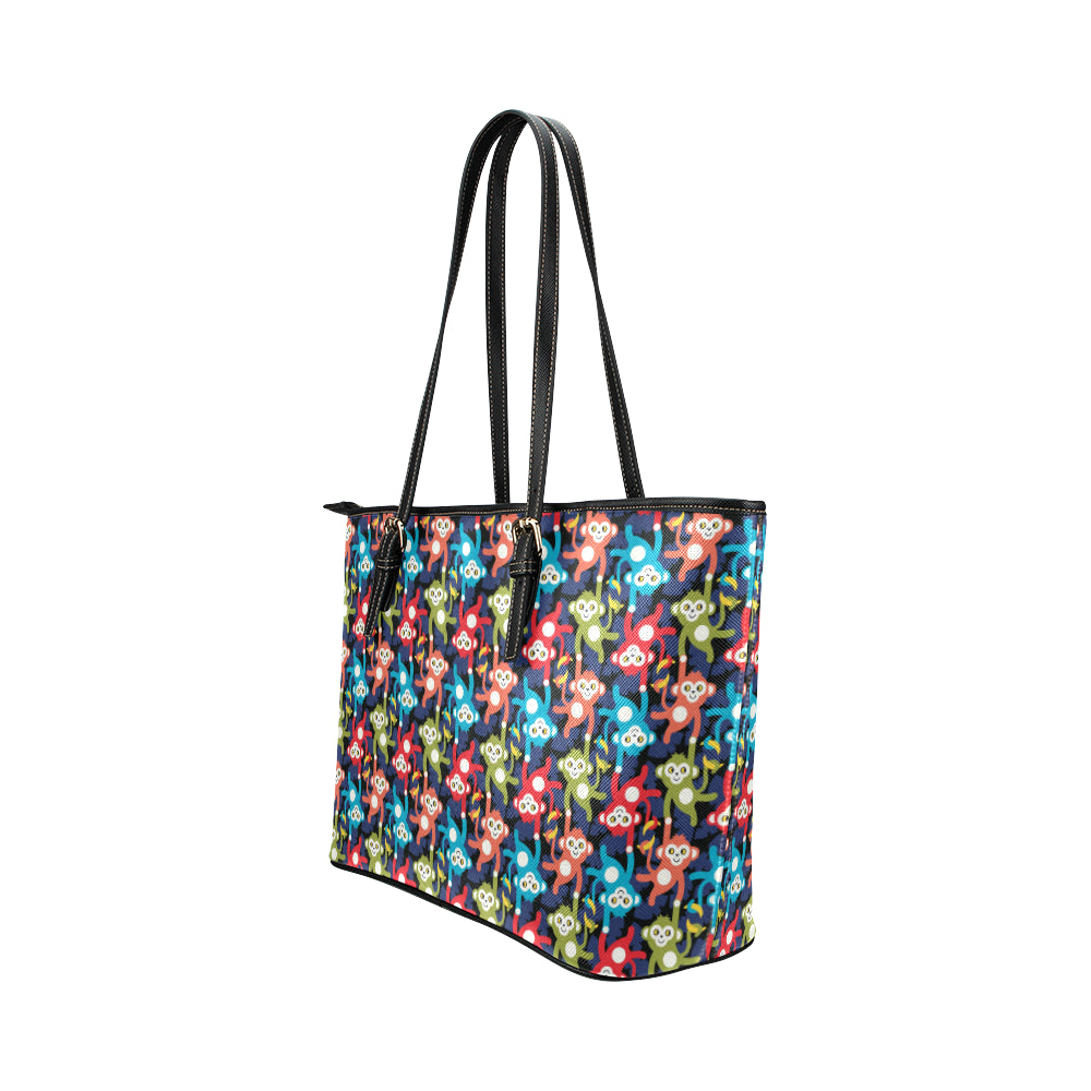 Monkey Colorful Design Themed Print Leather Tote Bag