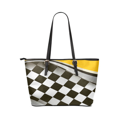 Checkered Flag Racing Style Leather Tote Bag