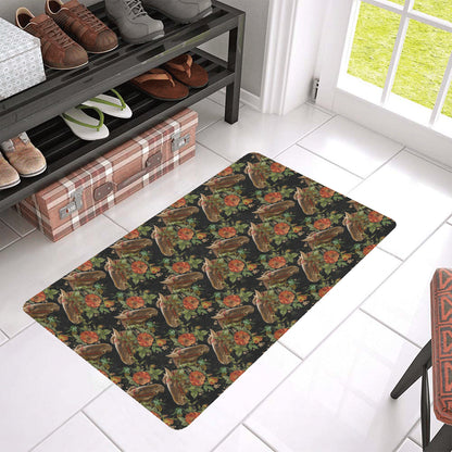 Horse Embroidery with Flower Design Rubber Doormat
