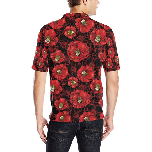 Camellia Pattern Print Design CM06 Men Polo Shirt