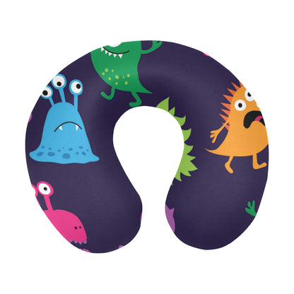 Monster Cartoon Pattern Print Design 02 U-Shaped Travel Neck Pillow