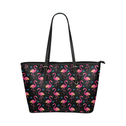 Flamingo Pink Neon Print Pattern Leather Tote Bag