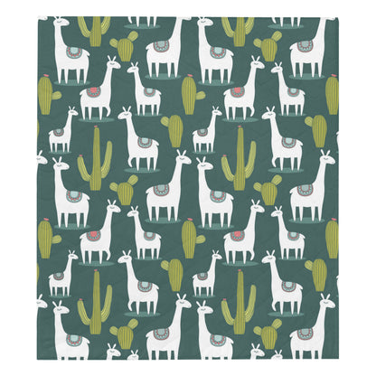 Llama Cactus Pattern Print Design 02 Premium Quilt