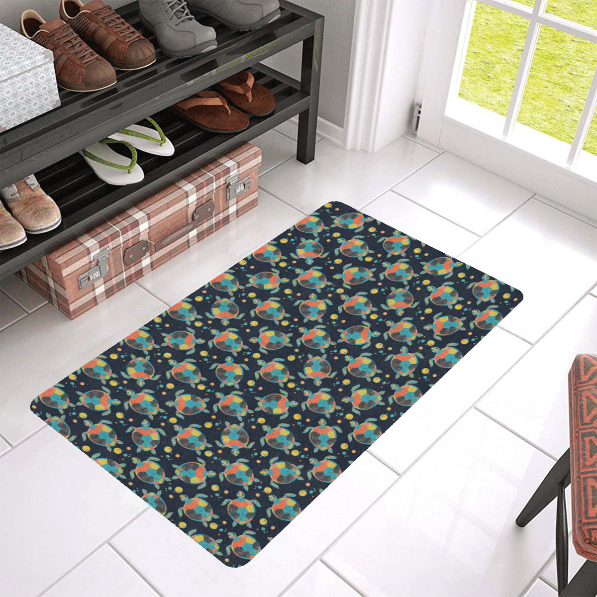 Sea Turtle Colorful with bubble Print Rubber Doormat