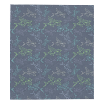 Flying Fish Pattern Print Design 02 Premium Quilt