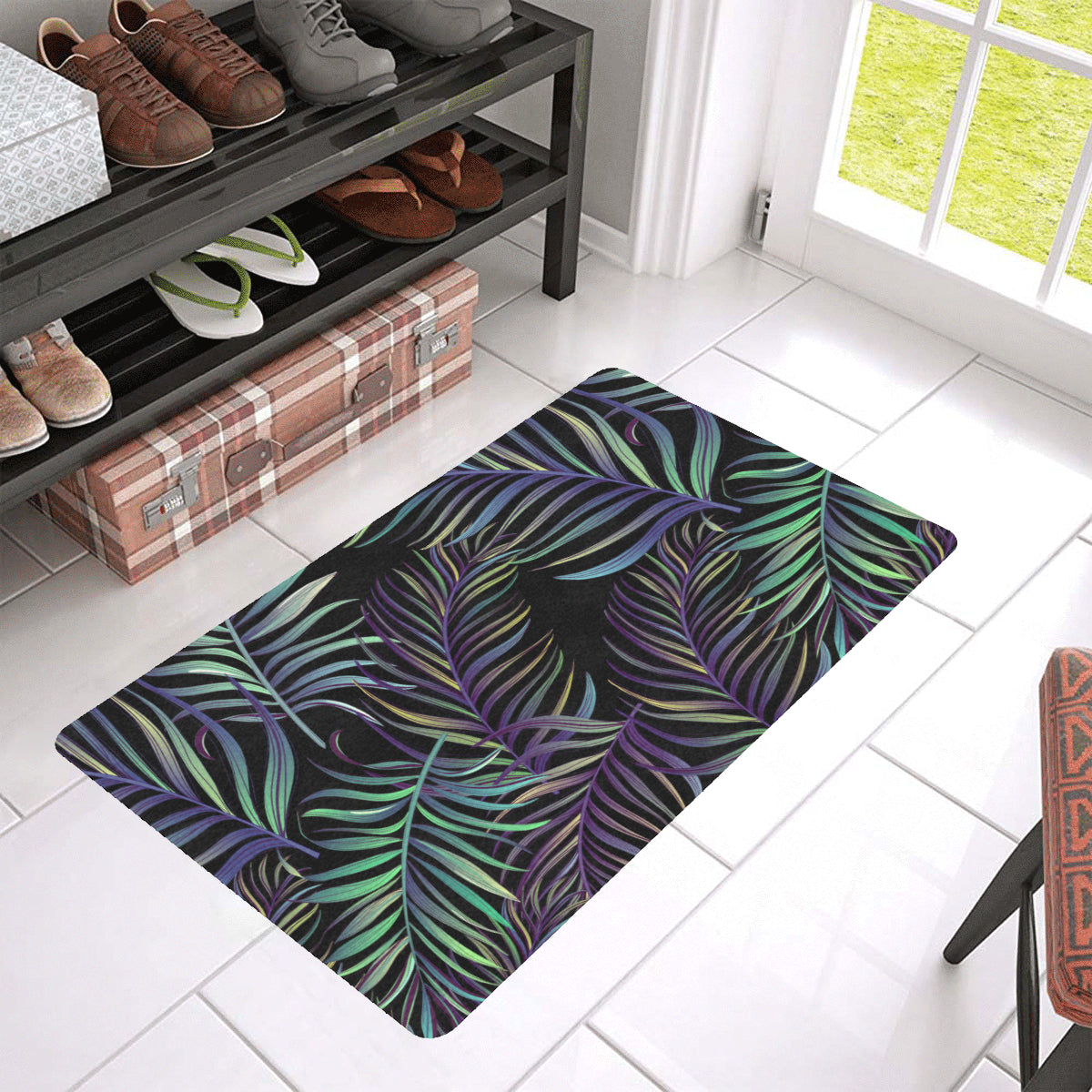 Tropical Palm Leaves Pattern Brightness Rubber Doormat
