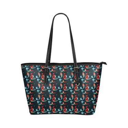 Mermaid Girl Themed Design Print Leather Tote Bag