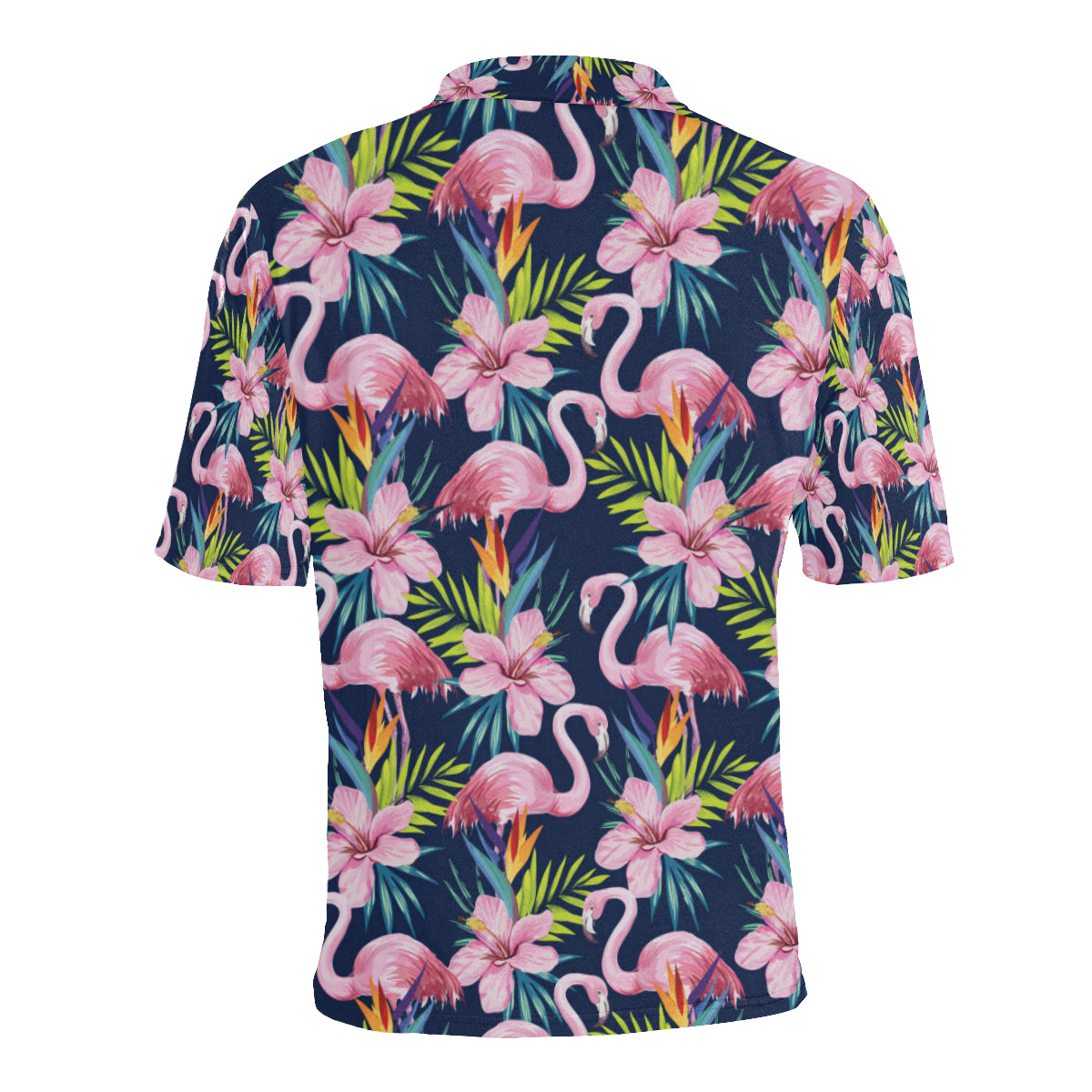 Flamingo Hibiscus Print Men Polo Shirt
