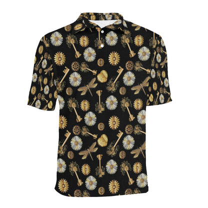 Steampunk Dragonfly Design Themed Print Men Polo Shirt