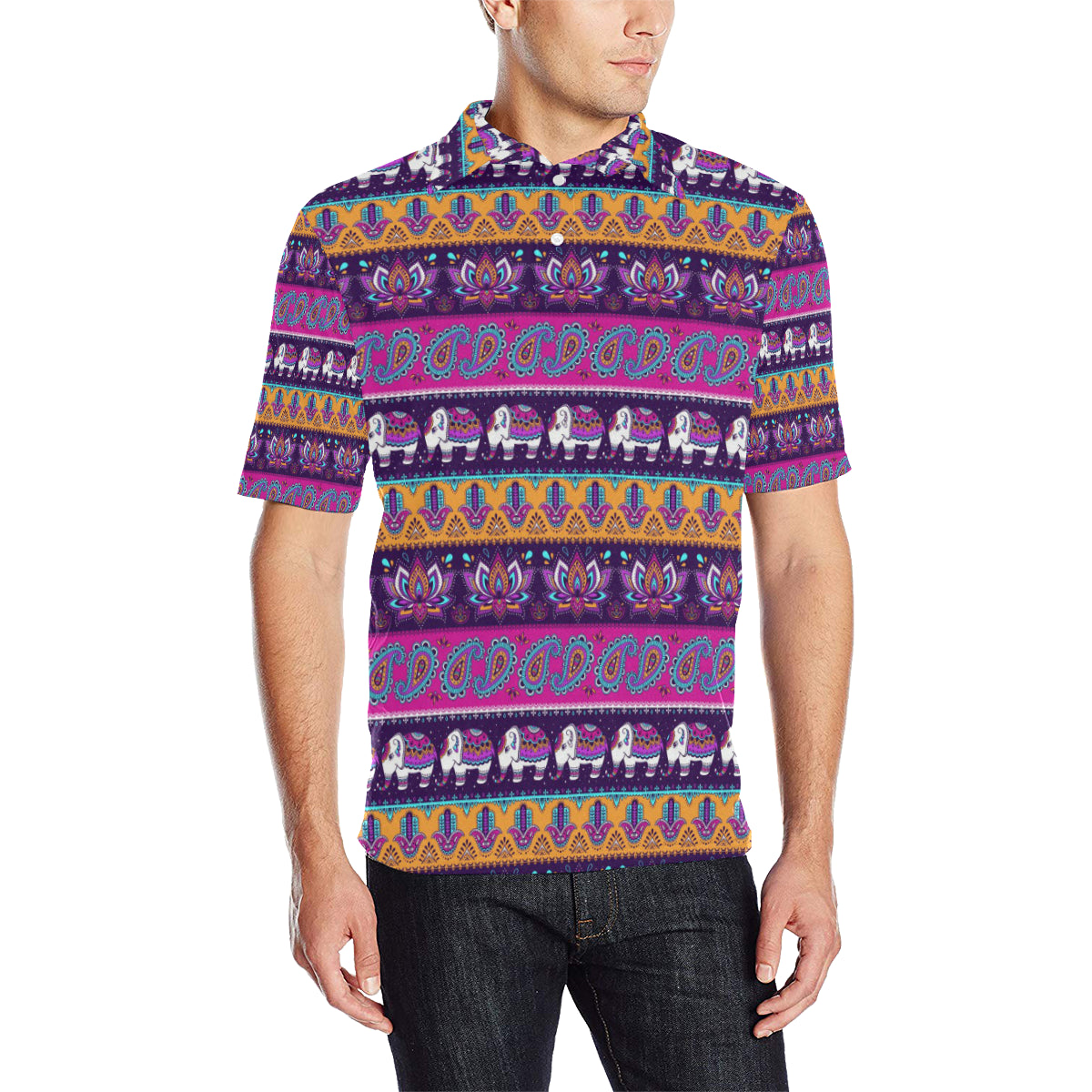 Boho Indian Style Pattern Men Polo Shirt