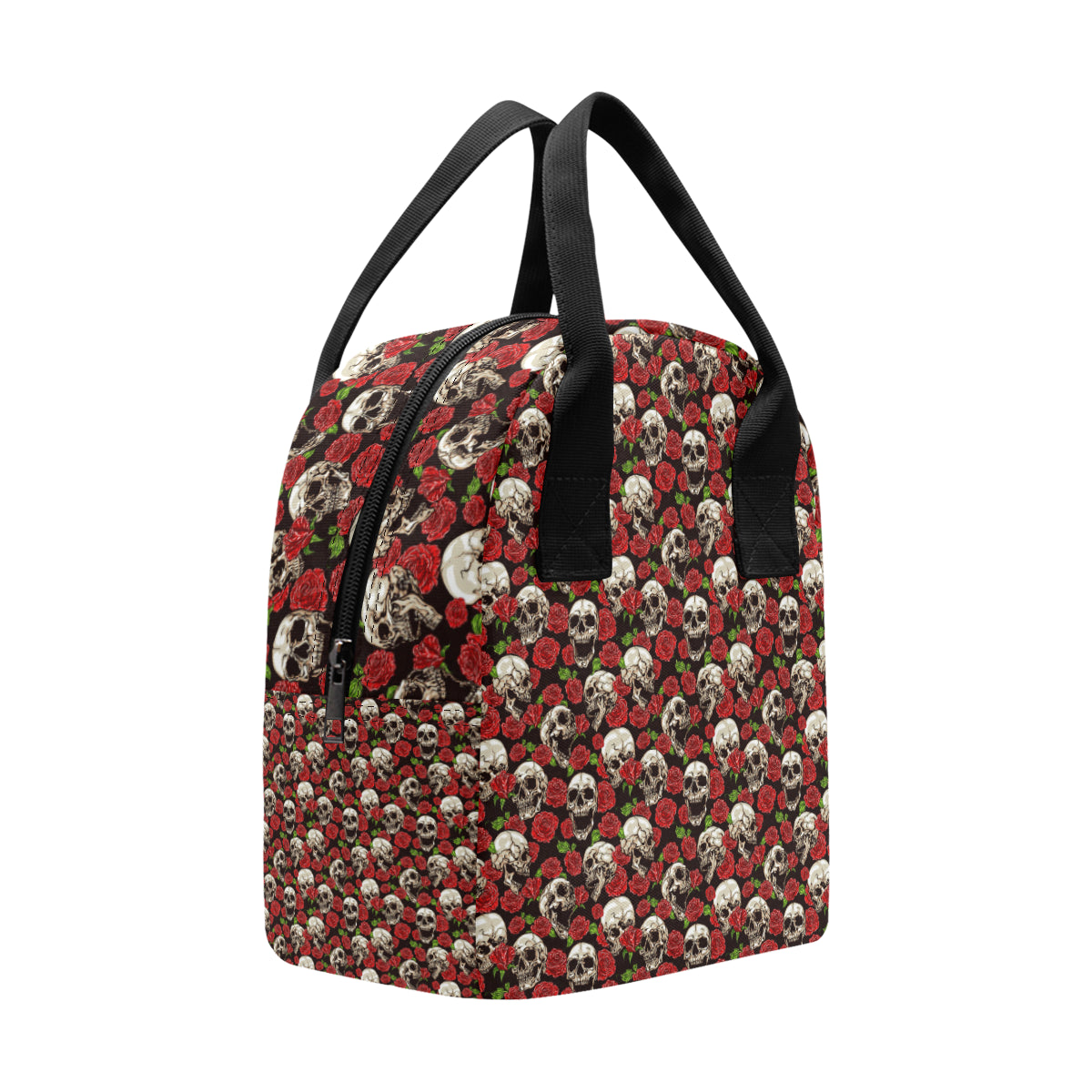 Skull Roses Design Themed Print Insulated Lunch Bag