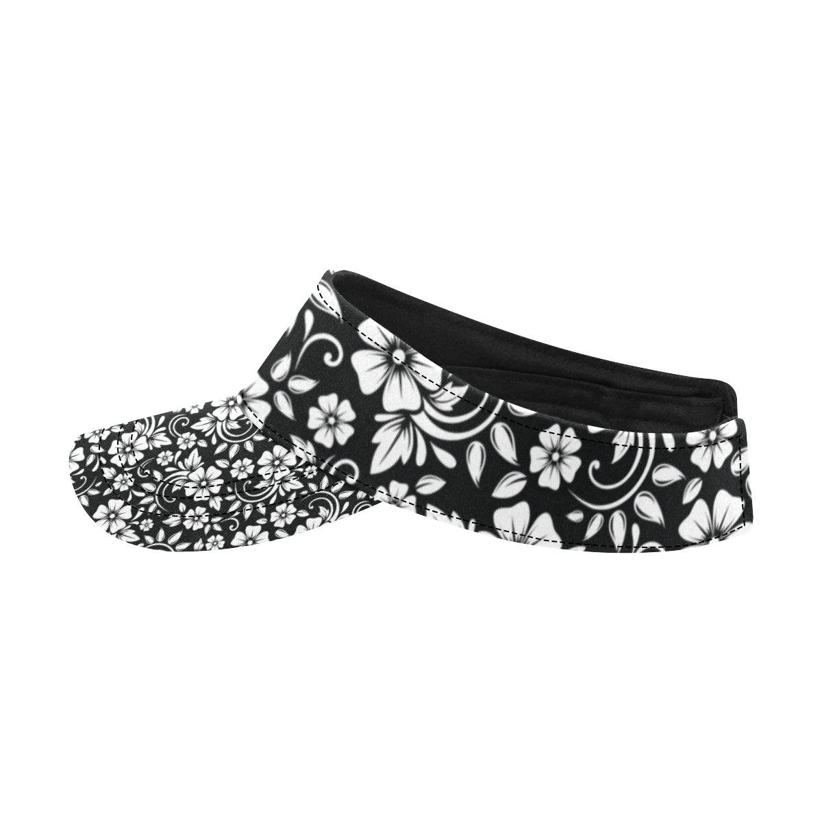 Floral Black White Themed Print Unisex Sun Visor