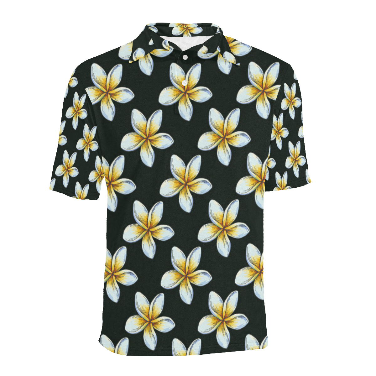 White Plumeria Pattern Print Design PM022 Men Polo Shirt