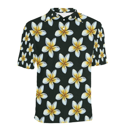 White Plumeria Pattern Print Design PM022 Men Polo Shirt