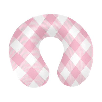 Gingham Pink Pattern Print Design 02 U-Shaped Travel Neck Pillow