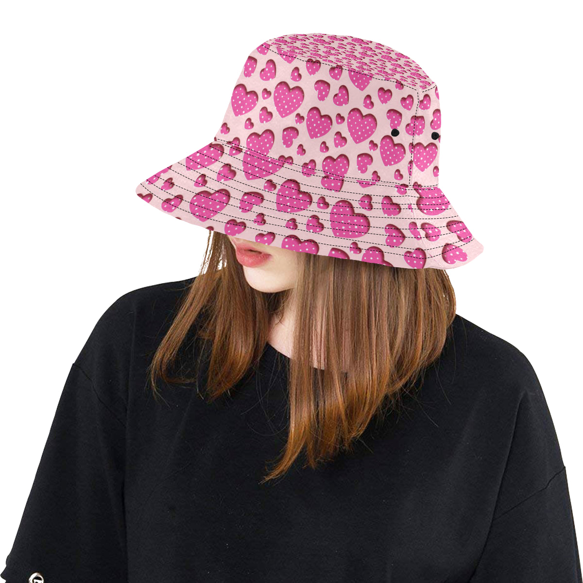 Heart Pink Pattern Print Design HE06 Unisex Bucket Hat