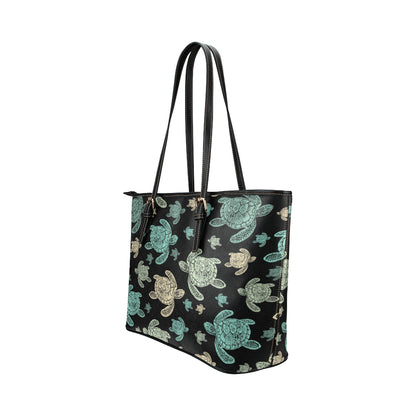 Sea Turtle Stamp Pattern Leather Tote Bag