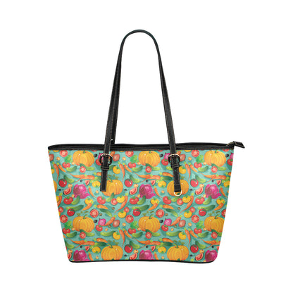 Vegan Colorful Themed Design Print Leather Tote Bag