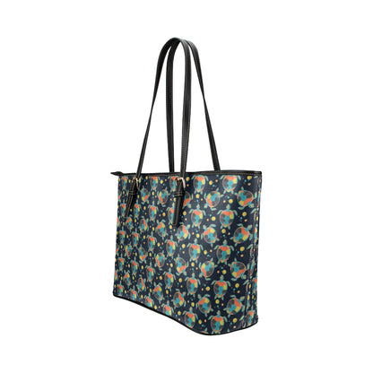 Sea Turtle Colorful with bubble Print Leather Tote Bag