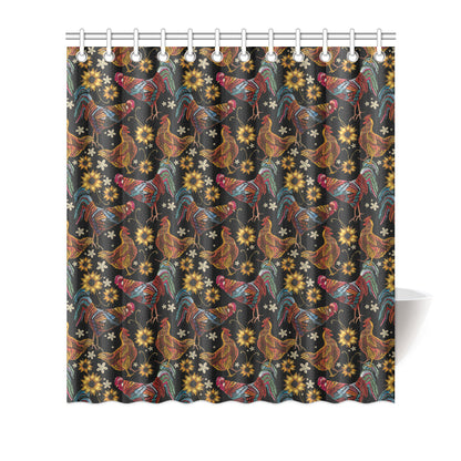 Chicken Embroidery Style Shower Curtain